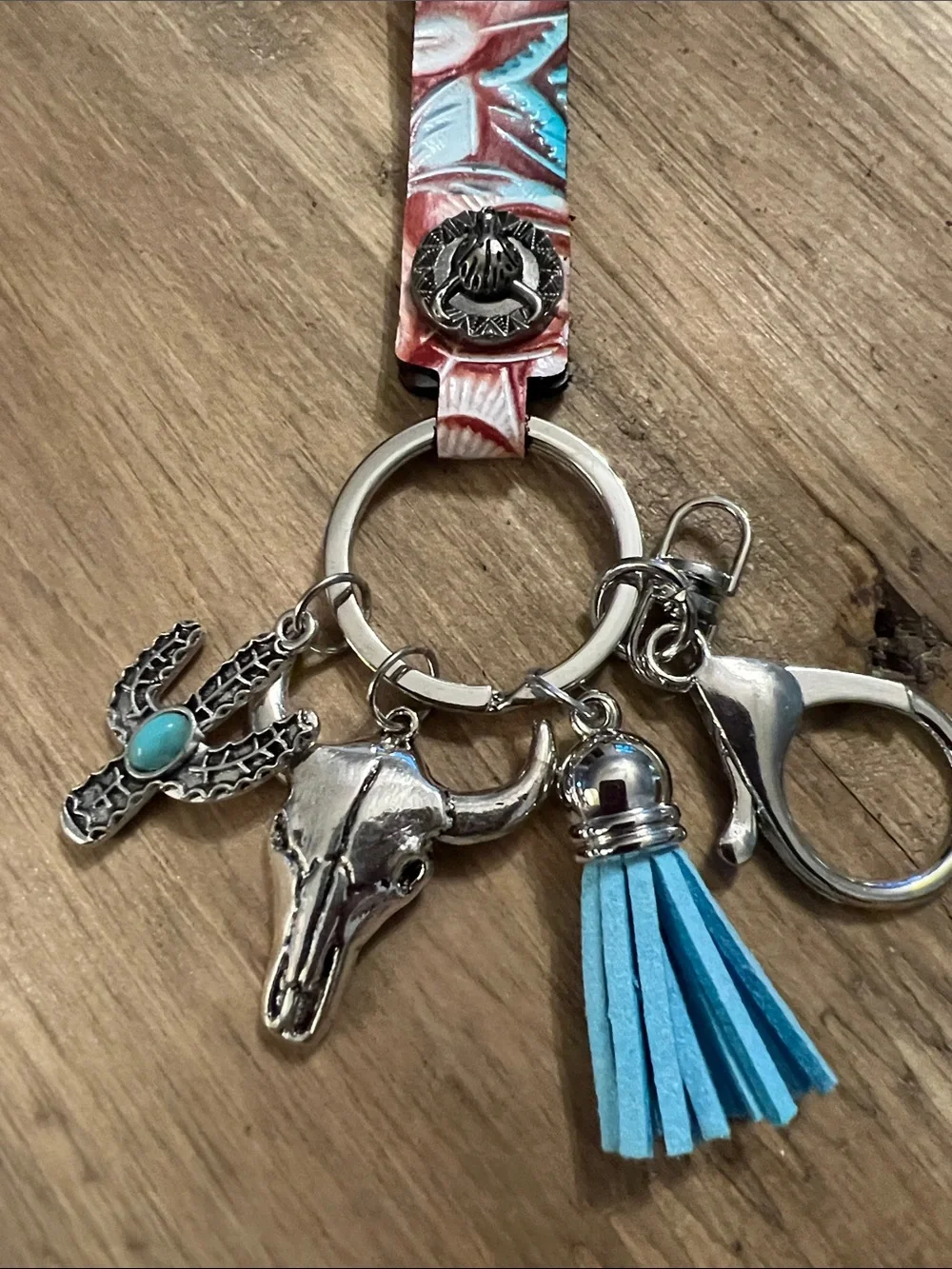3/$18 Stylish Turquoise Tassel & Silver Charm Keychain Lot 2198